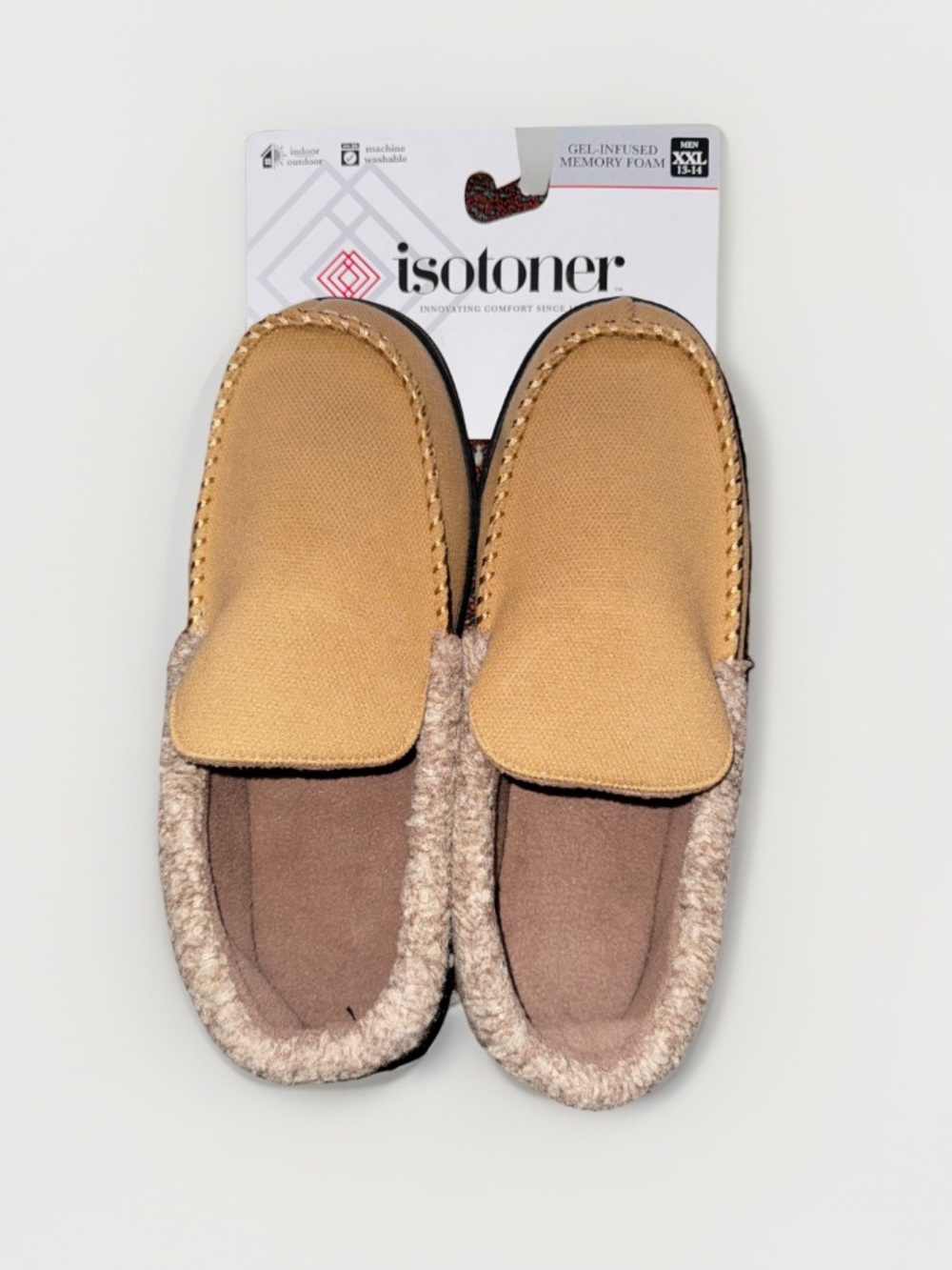 Isotoner Men’s Size XXL 13-14 Gel Memory Foam Slip-On Loafers Tan Brown NEW